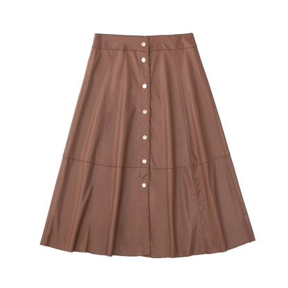 Women Clothing Minority Elegant High Waist Faux Leather Skirt