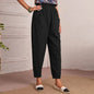 Fall High Waist Solid Color Elastic Waist with Pocket Fashionable Comfortable Skinny Pants Cropped Pants