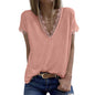 Summer Solid Color T shirt Women Sexy V neck Lace Stitching Casual Short Sleeved Bottoming Shirt Top