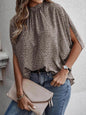 Women Clothing Summer Batwing Sleeve Top Leopard Print Printed Lace Up Elegant Chiffon Shirt