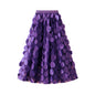 Spring Summer Three Dimensional Decoration Patch Stitching Mesh Women Midi Skirt Skirt With Lining