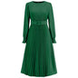 Autumn Winter Round Neck Bubble Long Sleeve Pleated A Line Mid Length Slim Dress