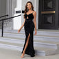 Women Clothing Sexy Suspender Evening Dress Split Thigh Sequined Camouflage Dress