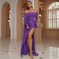 Long Sleeve off Shoulder Elegant Slim-Fit Long Solid Color Cocktail Bridesmaid Dress Evening Dress