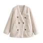 Winter Women Clothing Mink like Faux Shearling Jacket V neck Long Coat