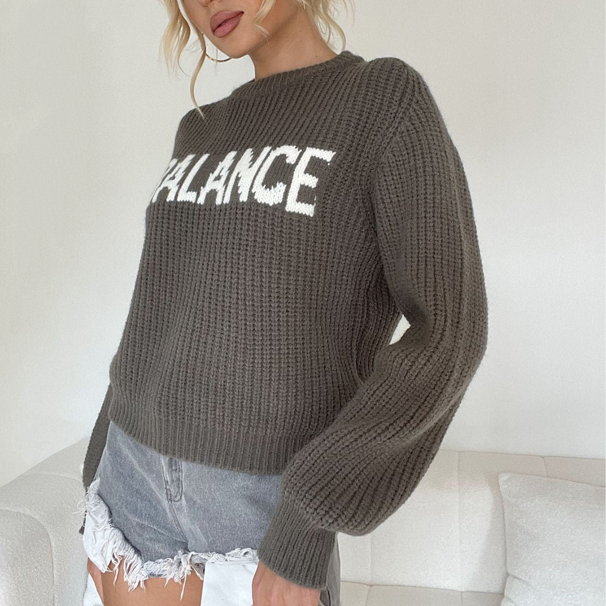 Sweater Women Autumn Winter Russian Series Letter Graphic Sweater Women Trendy Round Neck Sweater