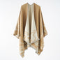 Women Double Sided Loose Shawl Jacquard Split Thickened Warm Split Shawl Popular Cape