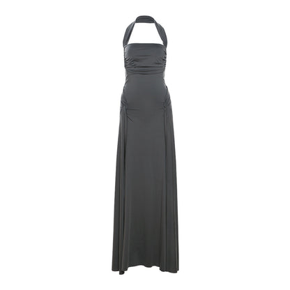 Women Clothes Summer Solid Color Pleated Sexy Slit Slim Halter Dress Women