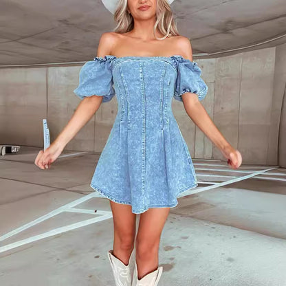 Spring Summer Sexy Slim Fit Denim Short Sleeve Dress Women Clothing