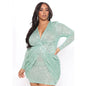 Plus Size Autumn Dress  Sexy Deep V-neck Sequin Long Sleeve Dress Women Clothing