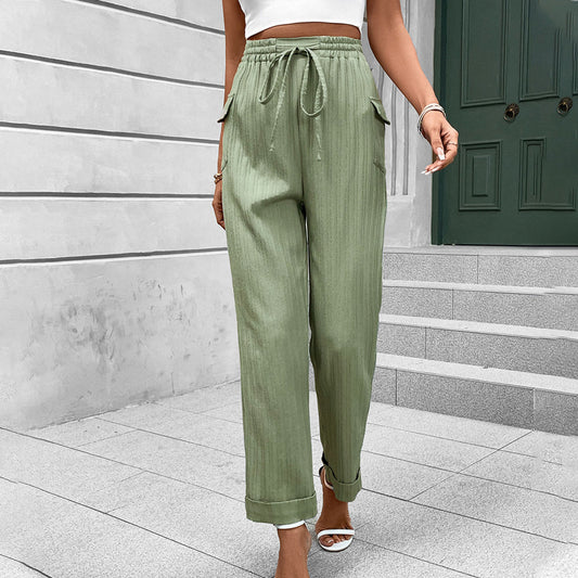 Pants Autumn Trousers Pleated Casual Pocket Trousers with an Elasticated Waist