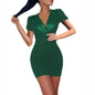 Spring Dress Sexy Slim Short Sleeve V neck Leather Collar Dress