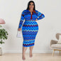 Plus Size Women Clothes Long Sleeve Collar Printed Open Tube Dress Source