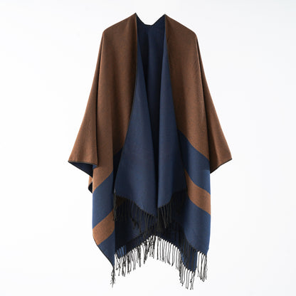 Street Ladies Large Scarf Autumn Winter All Match Air Conditioned Room Keeping Warm Dual Purpose Tassel Shawl Cape