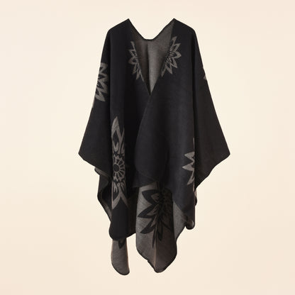 Autumn Winter Street Solid Color Herringbone Pattern Warm Imitation Cashmere Shawl Cape