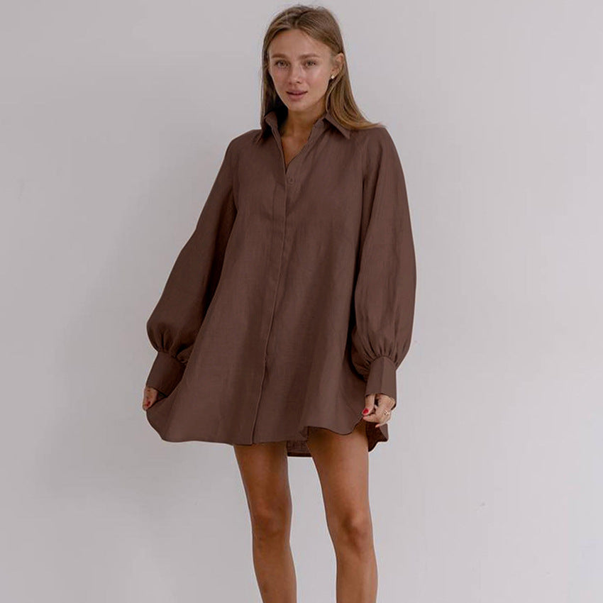 Fall Long Sleeve Short Dress Office Shirt Dress Pure Cotton Niche Dress Women  Clothing