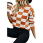 Winter Color Matching Plaid Round Neck Sweater Women Casual All Matching Warm Knitted Long Sleeve Top Women