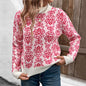 Half Turtleneck Sweater Autumn Winter Floral Jacquard Pink Sweater Women