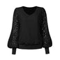 Autumn Women Hollow Out Cutout out Long Sleeve V neck Pullover Top Wild T Sweatshirt