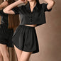 Pajamas Women Set Winter Black Turn down Collar Shorts Can Be Worn outside Split Casual Homewear