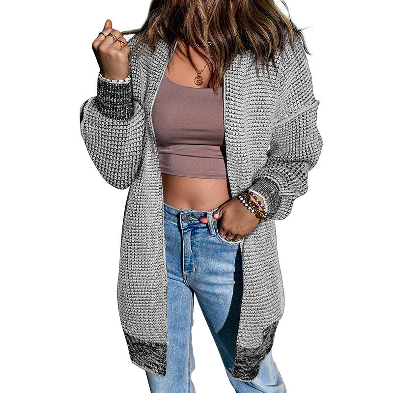 Autumn Solid Color Long Sleeved Cardigan for Women Long Loose Fleece lined Thermal Sweater