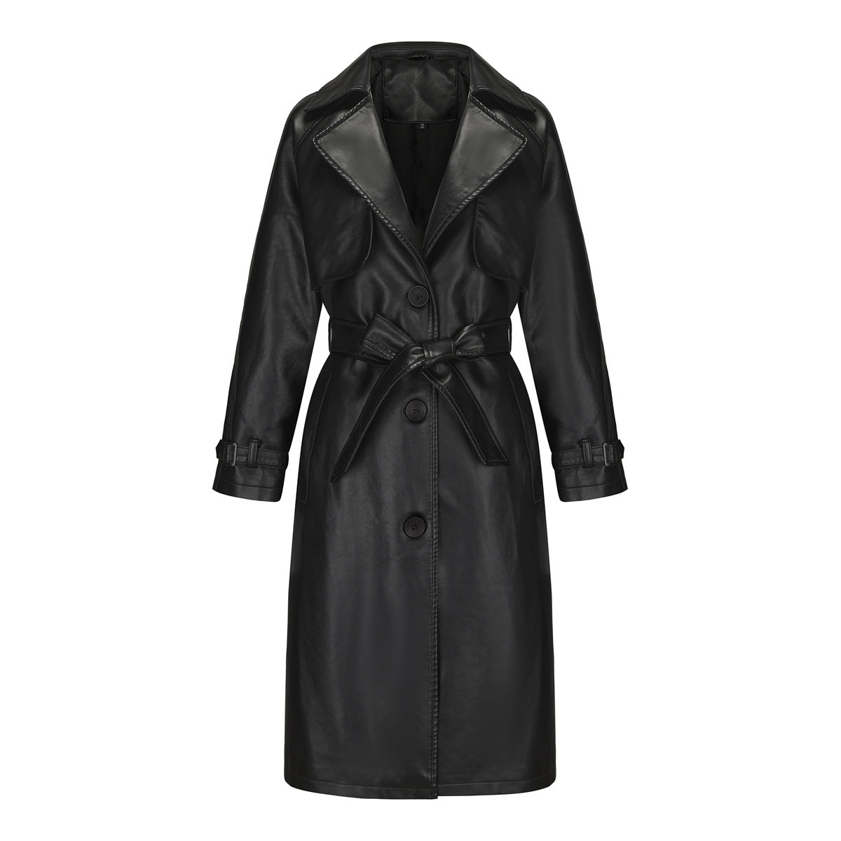 Spring Autumn Women Trench Coat Long Loose Jacket Faux Leather Coat Women Oversize Classic Turn down Collar Coat Containing Belt