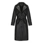 Spring Autumn Women Trench Coat Long Loose Jacket Faux Leather Coat Women Oversize Classic Turn down Collar Coat Containing Belt