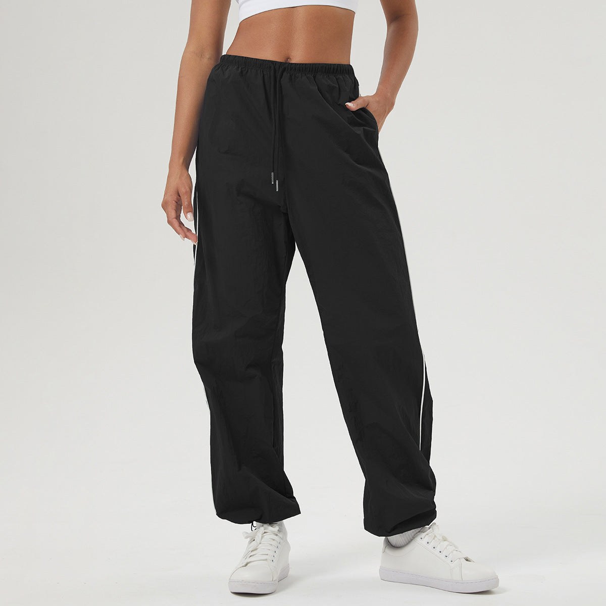 Contrast Color Casual Overalls Drawstring Pocket Sports Trousers Baggy Straight Trousers Indoor Fitness Trousers