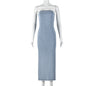 Autumn Elastic Denim Sexy Bandeau Slim Fit Split Dress Women