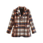 Women Slim-Fit Office  V neck Long Sleeve Woolen Plaid Blazer