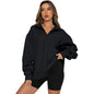 Zipper Collared Size  Independent Stand Foreign Trade Ladies Solid Color Loose Versatile Top Sweatshirt