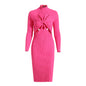 Design Sexy  Cutout Twisted Knitted Dress Autumn Half Turtleneck Slim Fit Slimming Long Sleeves Dress