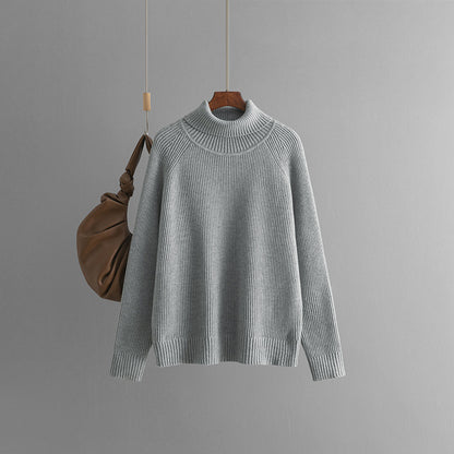 Solid Color Turtleneck Sweater for Women Autumn Winter Thickened Loose Pullover Top Knitwear Inner Wear