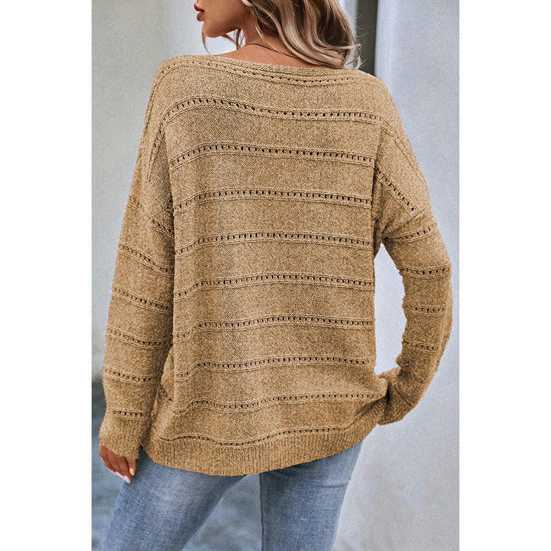 Autumn Winter Solid Color Hollow Out Cutout off Shoulder Sweater for Women Casual Loose All Matching Pullover Knitwear for Women