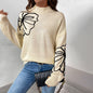 Fall Women Clothing Half Turtleneck Floral Pattern Sweater Women