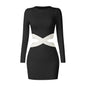 Rib Slim Fit Hollow Out Cutout Long Sleeved Dress French High Grade Sexy Dress