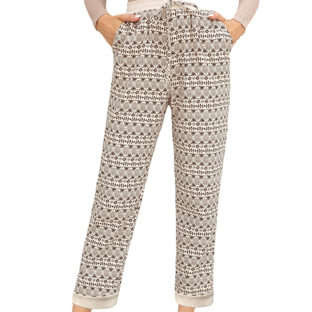 Women Clothing Printed Lace Casual Pants Loose Trousers for Women