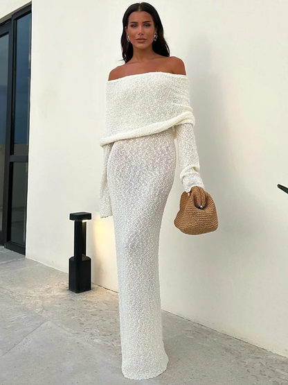 Aimee Hollow Out Strapless Knit Sexy Maxi Dress