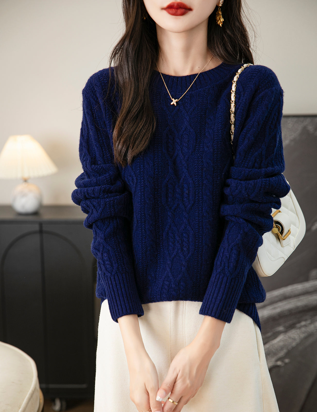 Candice Woman Vintage Soft Long Sleeve Knitted Sweater