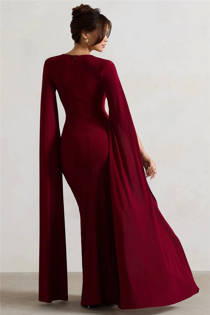 Teresa Long Cape Sleeve Split Maxi Dress