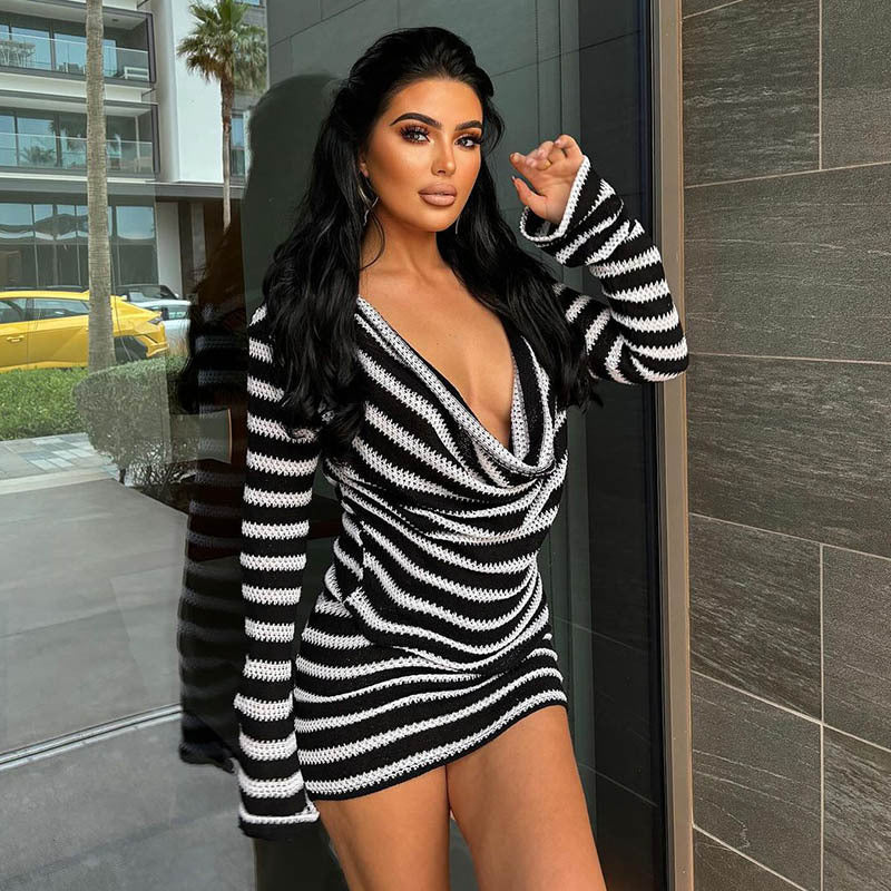 Ellen Deep V Neck Striped Two Piece Set