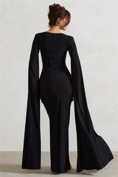 Teresa Long Cape Sleeve Split Maxi Dress