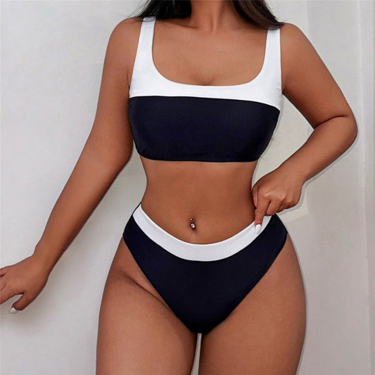 Dana Splicing Mid Waist High Leg Cut Bikini