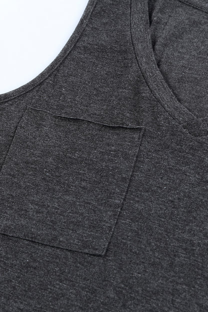 Gray Casual V Neck Racerback Tank Top With Pocket