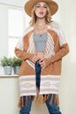 Brown Colorblock Furry Knit Tassel Hem Cardigan