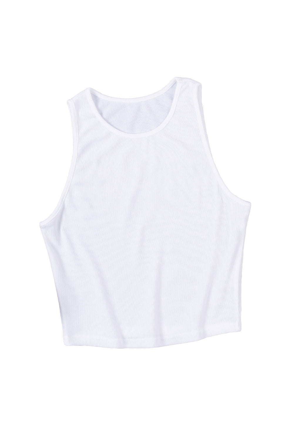 White Ribbed Crew Neck Cropped Tank Top for Women