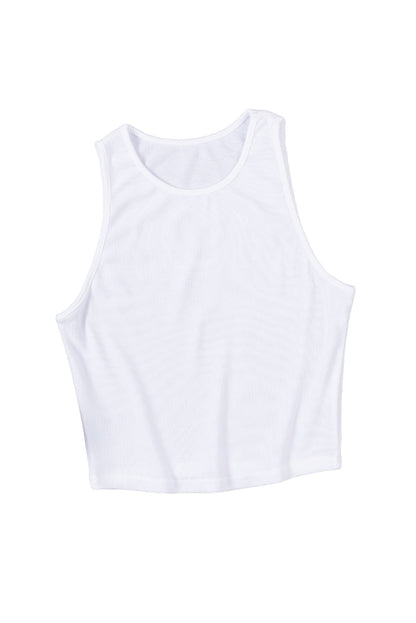 White Ribbed Crew Neck Cropped Tank Top for Women