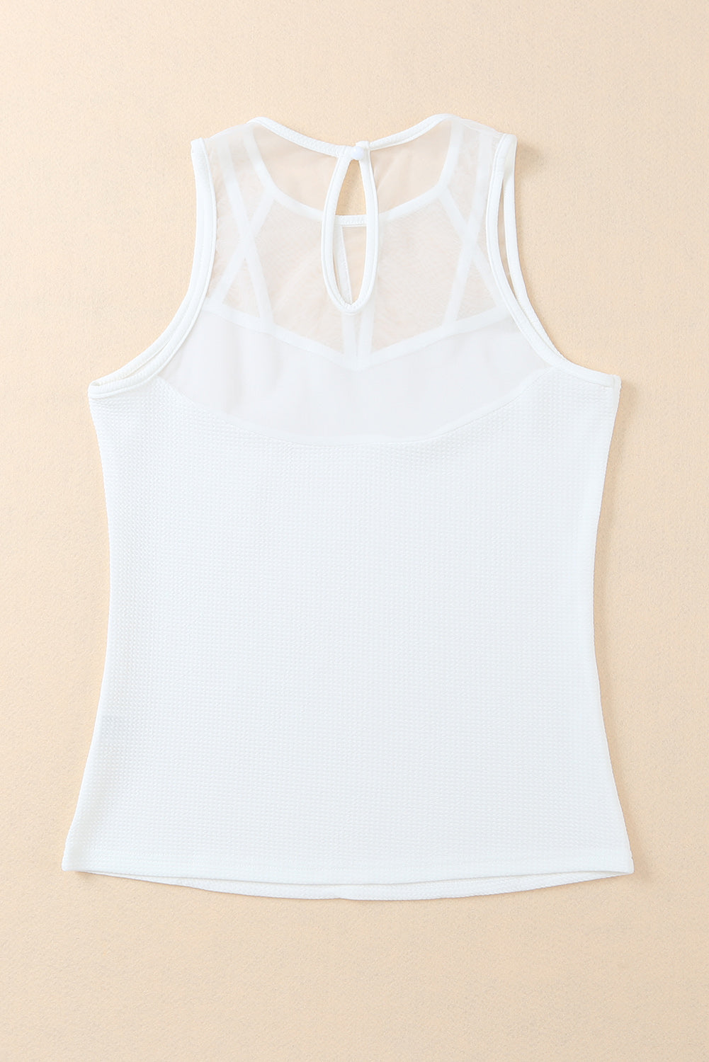 White Casual Slim Fit Mesh Detail Tank Top