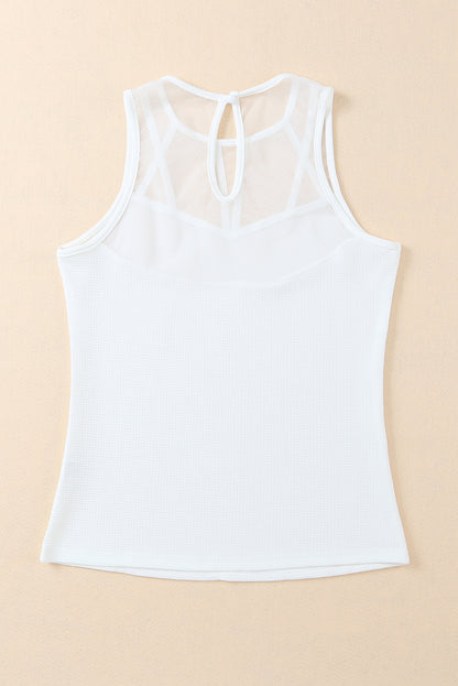 White Casual Slim Fit Mesh Detail Tank Top