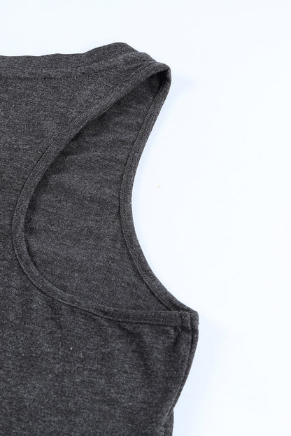 Gray Casual V Neck Racerback Tank Top With Pocket